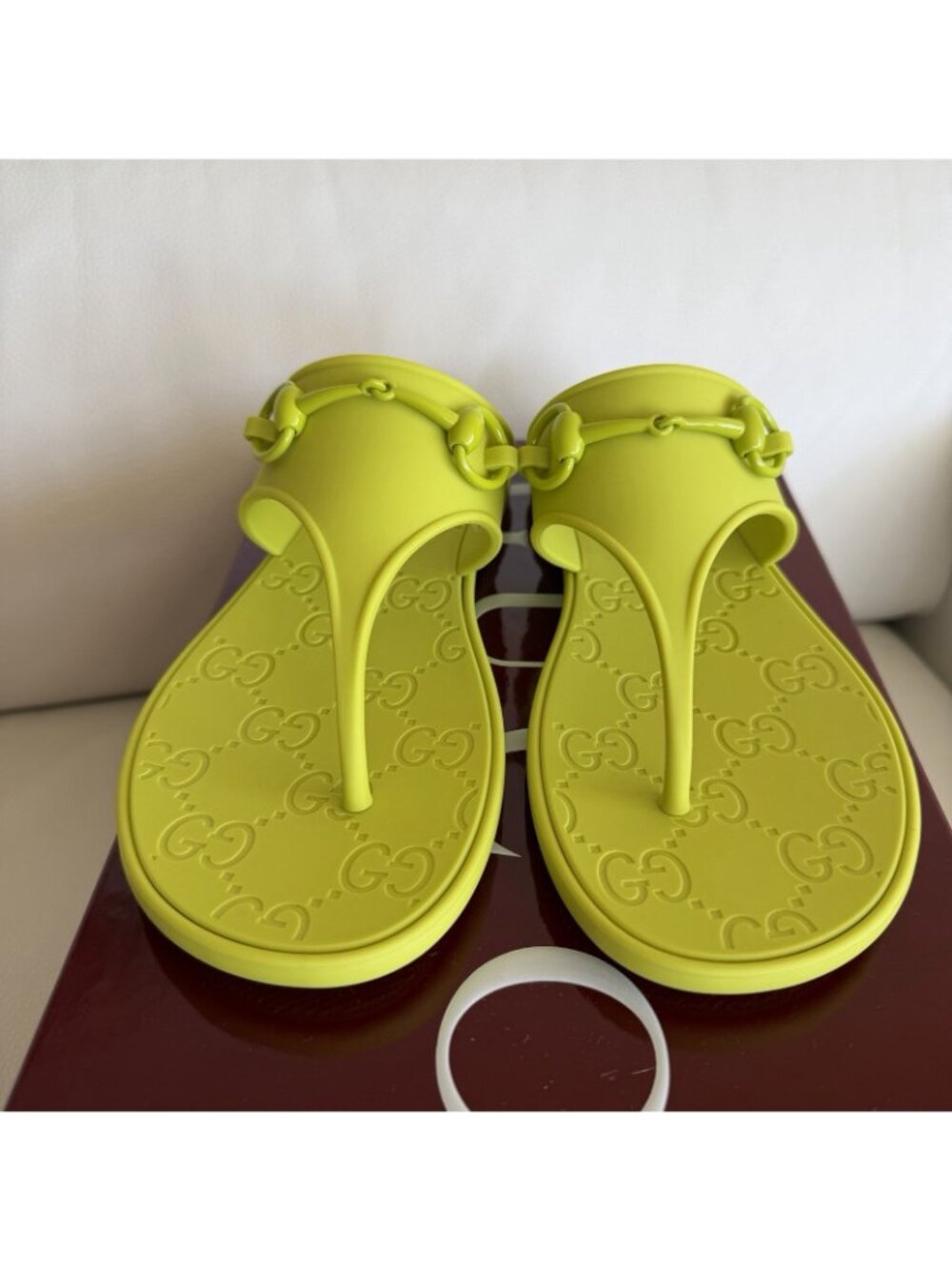 NEW Gucci Women's Thong Sandals Shoes Horsebit Green GG Sz 38 100% Authentic - Picture 5 of 10